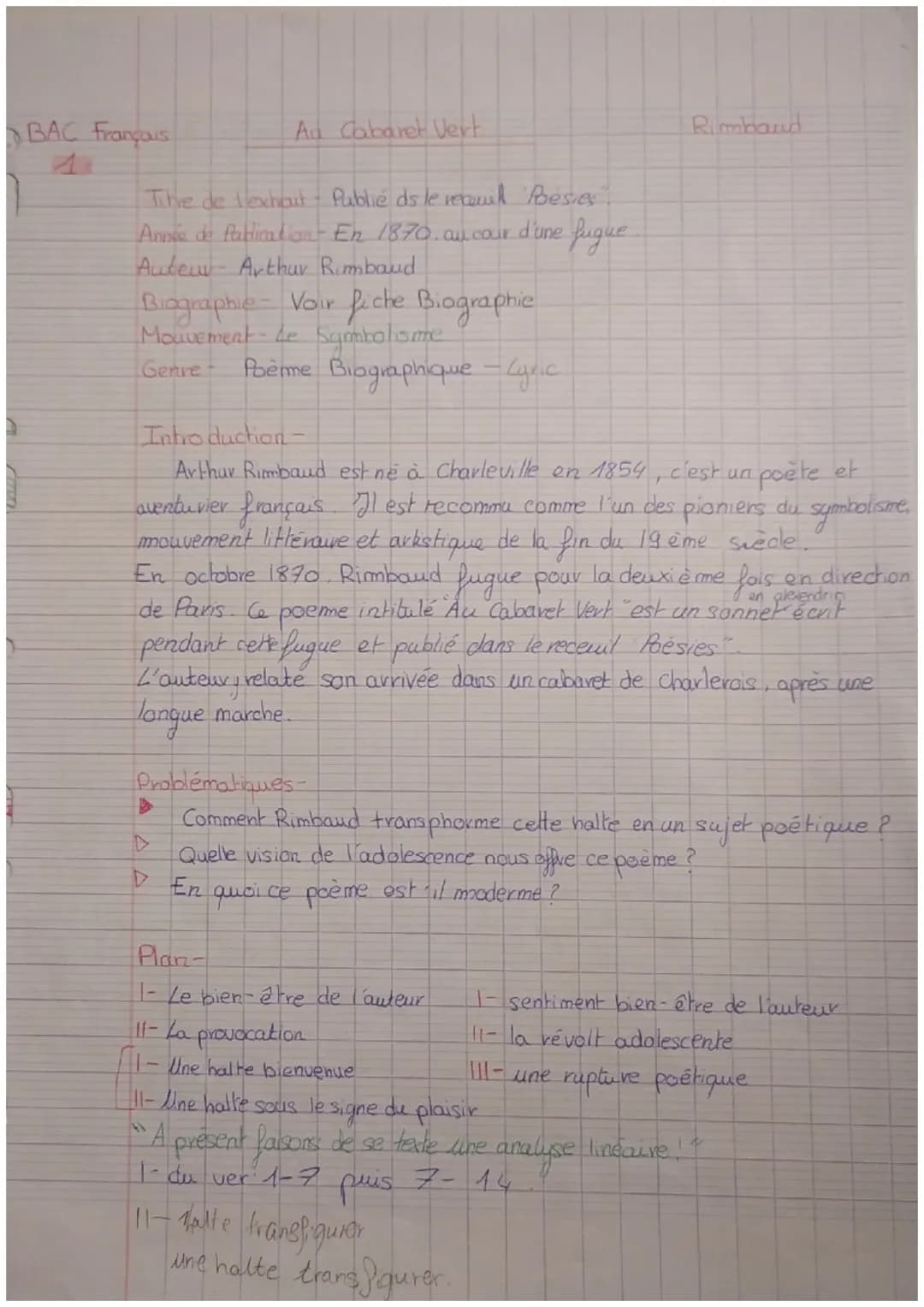 10
Au Cabaret-Vert (cinq heures du soir)
Depuis huit jours, j'avais déchiré mes bottines
Aux cailloux des chemins. J'entrais à Charleroi.
- 