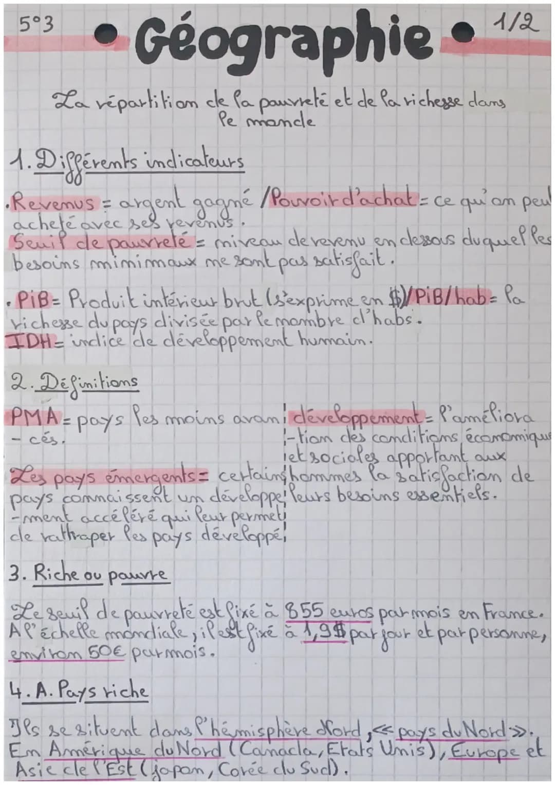 Géographie
La répartition de la pauvreté et de la richesse dans
Pe mandle
5°3
1/2
1. Différents indicateurs
• Revenus = argent gagné
acheté 