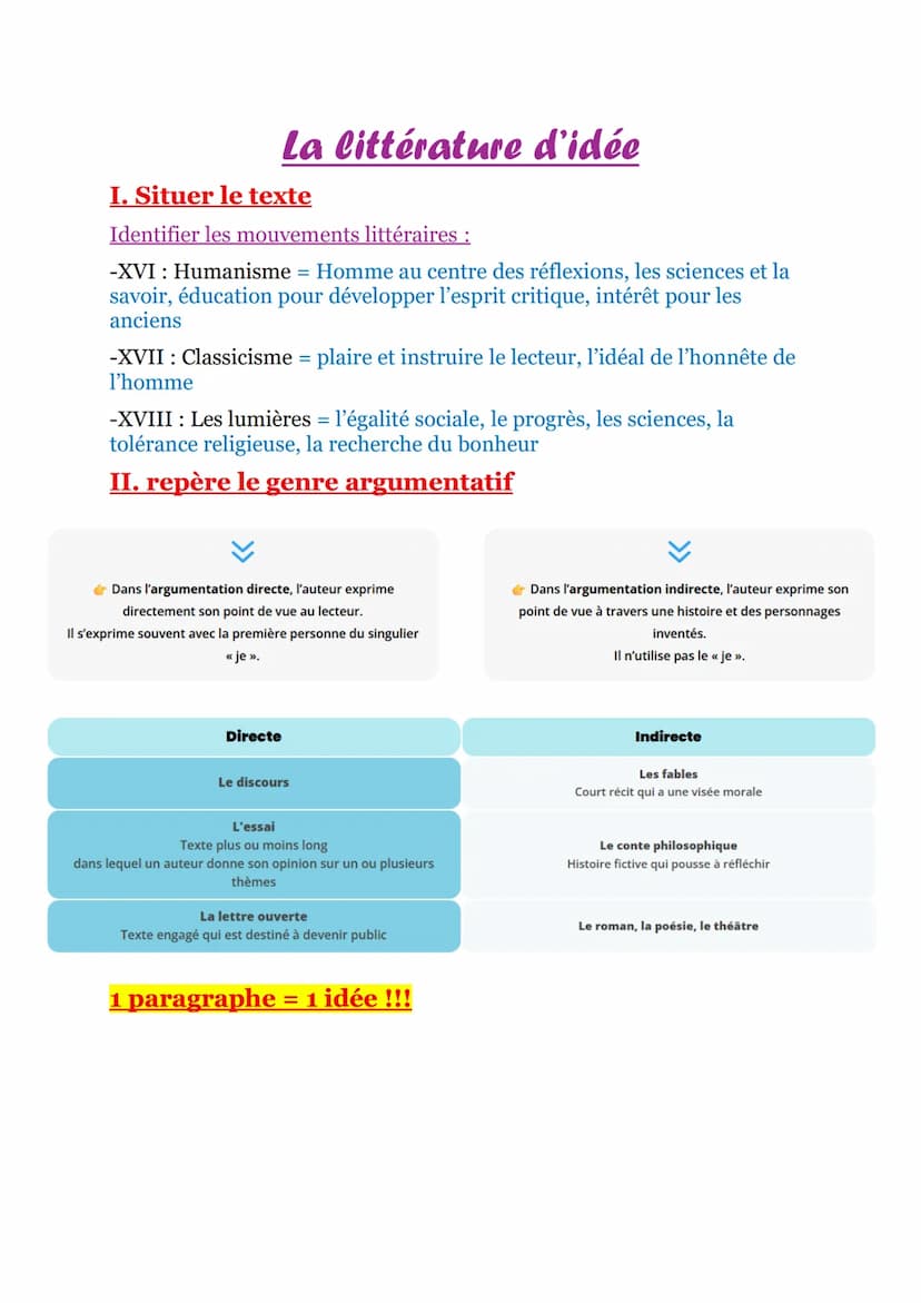 Le roman
I. Situer le texte (dans le temps, et dans l'œuvre)
Identifier les mouvements littéraires :
-XVI: L'humanisme = utopie + éducation
