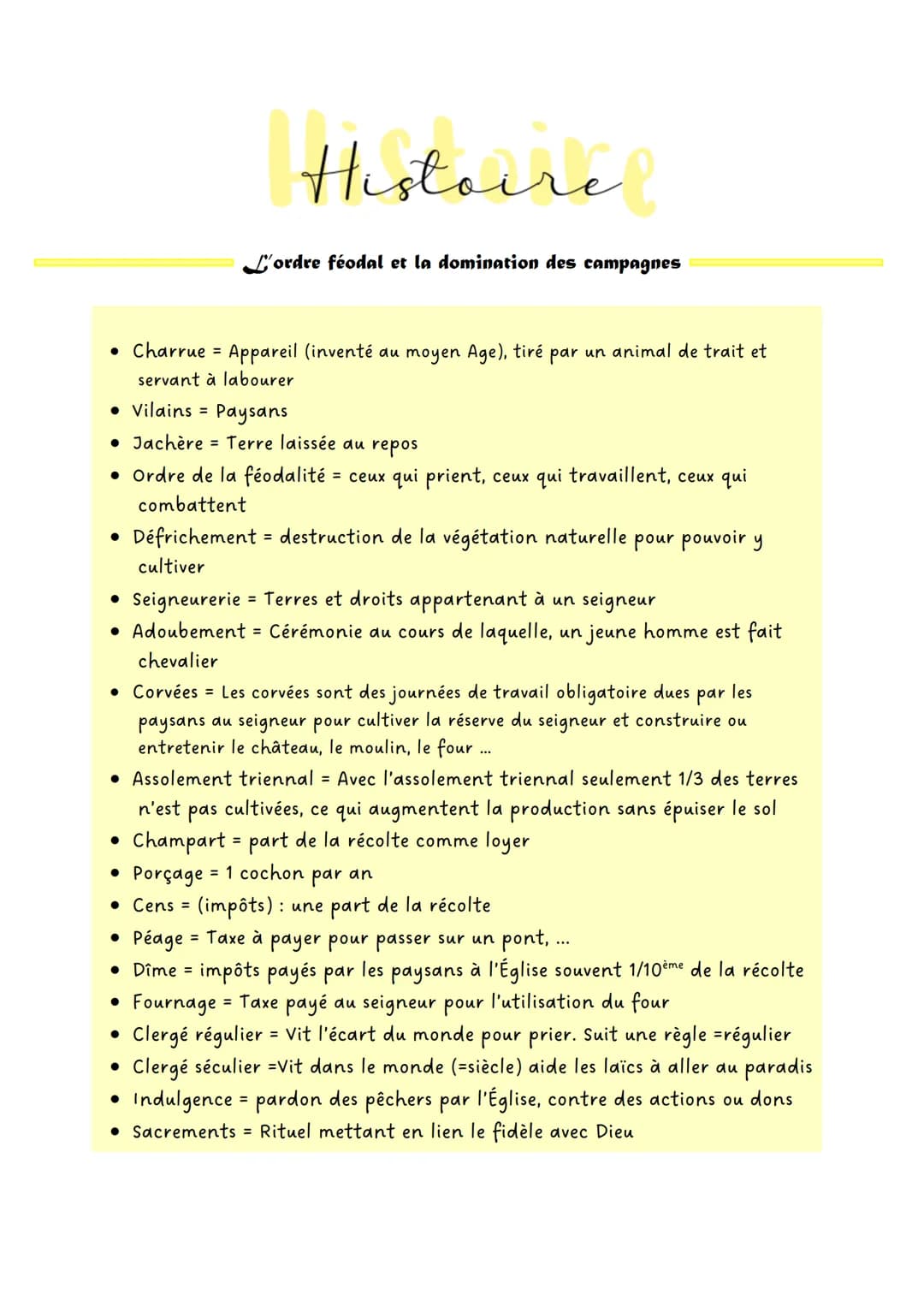 • Charrue = Appareil (inventé au moyen Age), tiré par un animal de trait et
servant à labourer
• Vilains = Paysans
• Jachère = Terre laissée