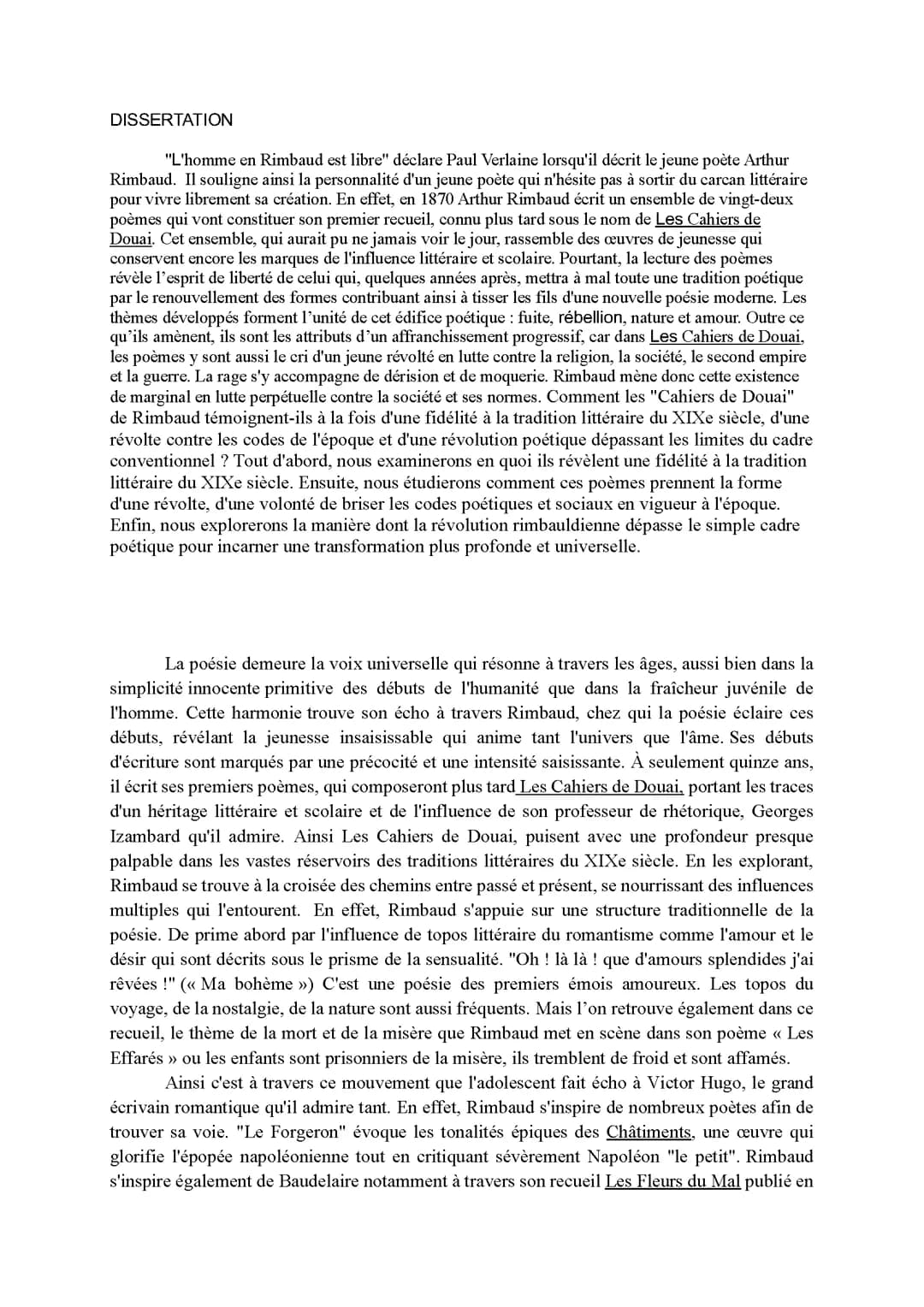 Dissertation rédigée Rimbaud 