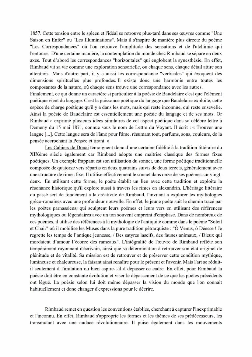 DISSERTATION
"L'homme en Rimbaud est libre" déclare Paul Verlaine lorsqu'il décrit le jeune poète Arthur
Rimbaud. Il souligne ainsi la perso