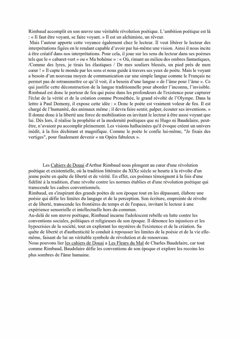 DISSERTATION
"L'homme en Rimbaud est libre" déclare Paul Verlaine lorsqu'il décrit le jeune poète Arthur
Rimbaud. Il souligne ainsi la perso