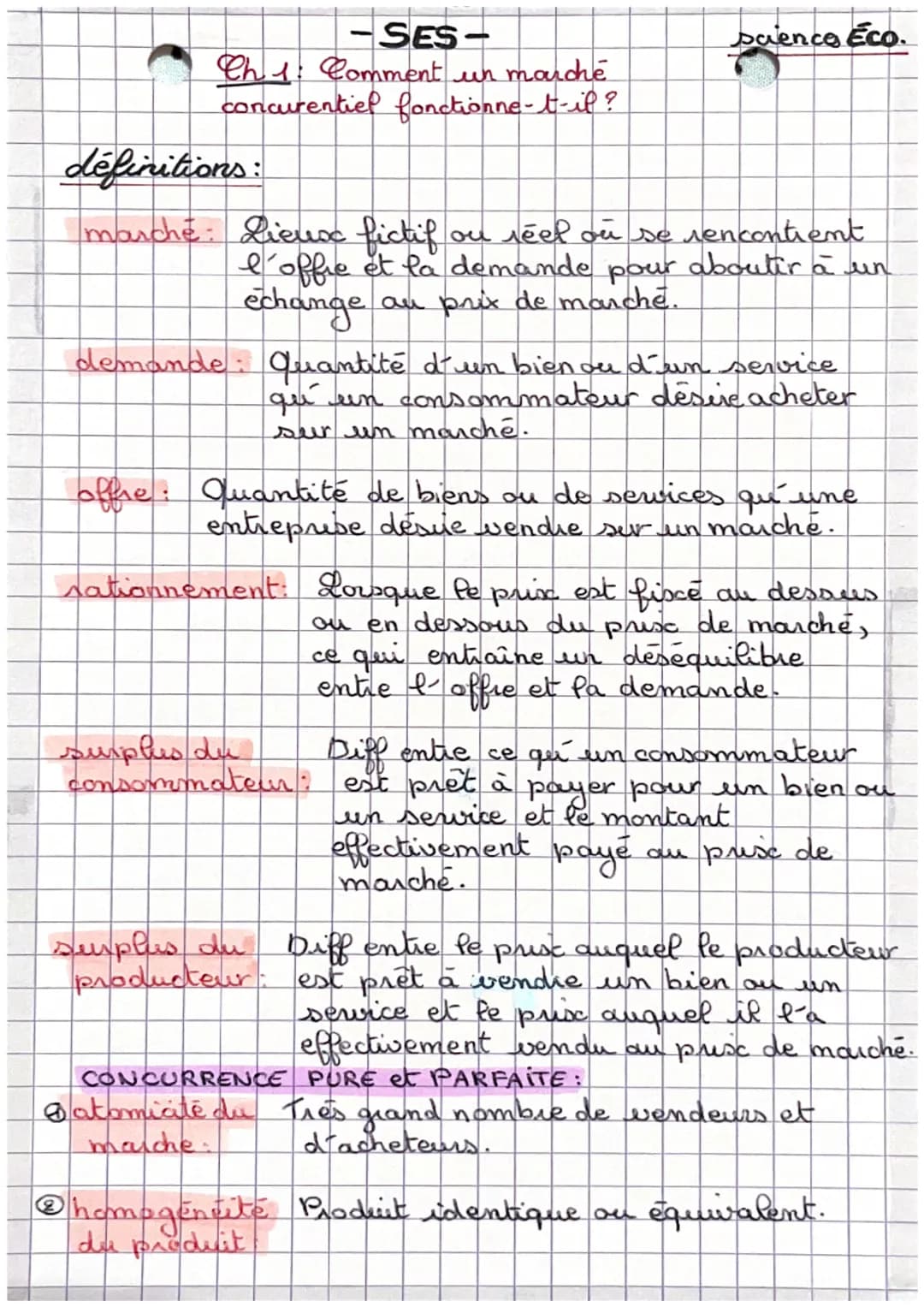 -SES-
Ch 1: Comment un marché
concurentiel fonctionne-t-il?
définitions:
marche: Lieux fictif
saenco Eco.
ou réel où se rencontrent.
l'offre