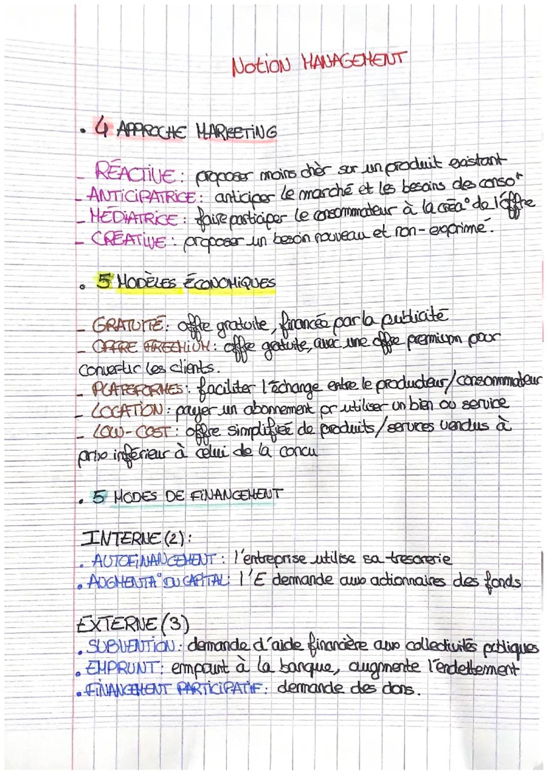 # NotION HANAGEMENT

- 4 APPROCHE MARKETING

- REACTIVE: proposer moins cher sur un produit existant
- ANTICIPATRICE: anticiper le marché et