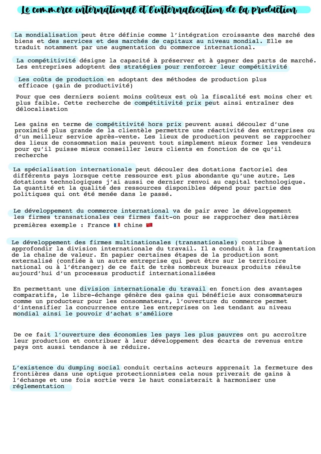 Le commerce international et l'internalication de la production
La mondialisation peut être définie comme l'intégration croissante des march