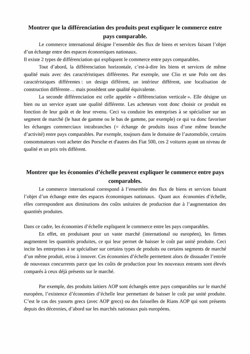 Distinguez les notions d'avantages absolus et d'avantages comparatifs.
La théorie des avantages absolus d'A.Smith est un modèle simplifié du