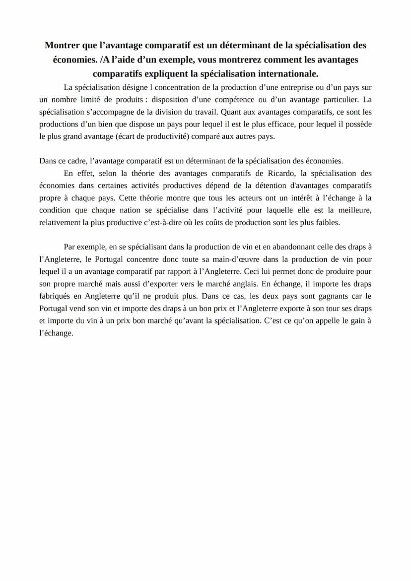 Distinguez les notions d'avantages absolus et d'avantages comparatifs.
La théorie des avantages absolus d'A.Smith est un modèle simplifié du