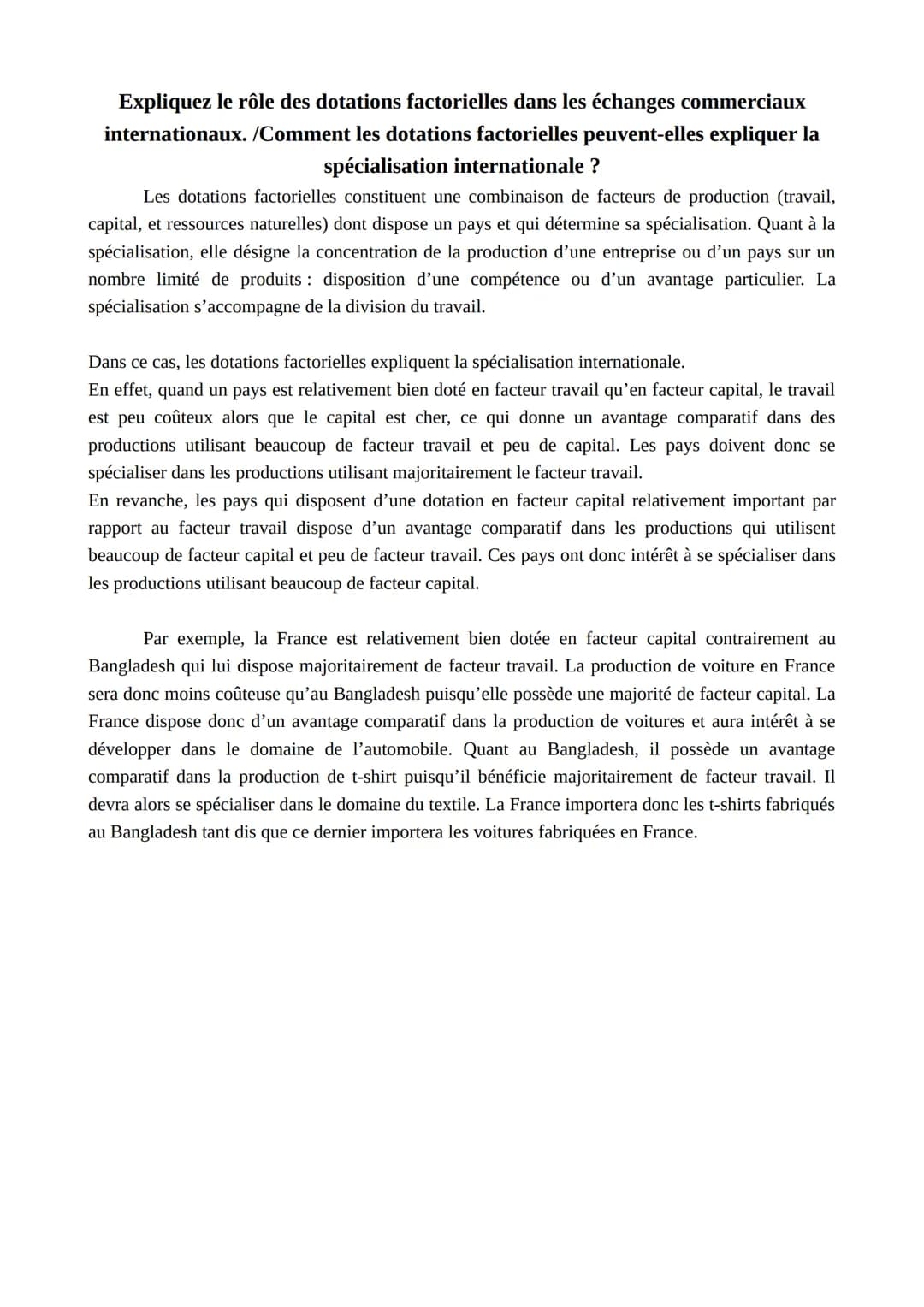 Distinguez les notions d'avantages absolus et d'avantages comparatifs.
La théorie des avantages absolus d'A.Smith est un modèle simplifié du
