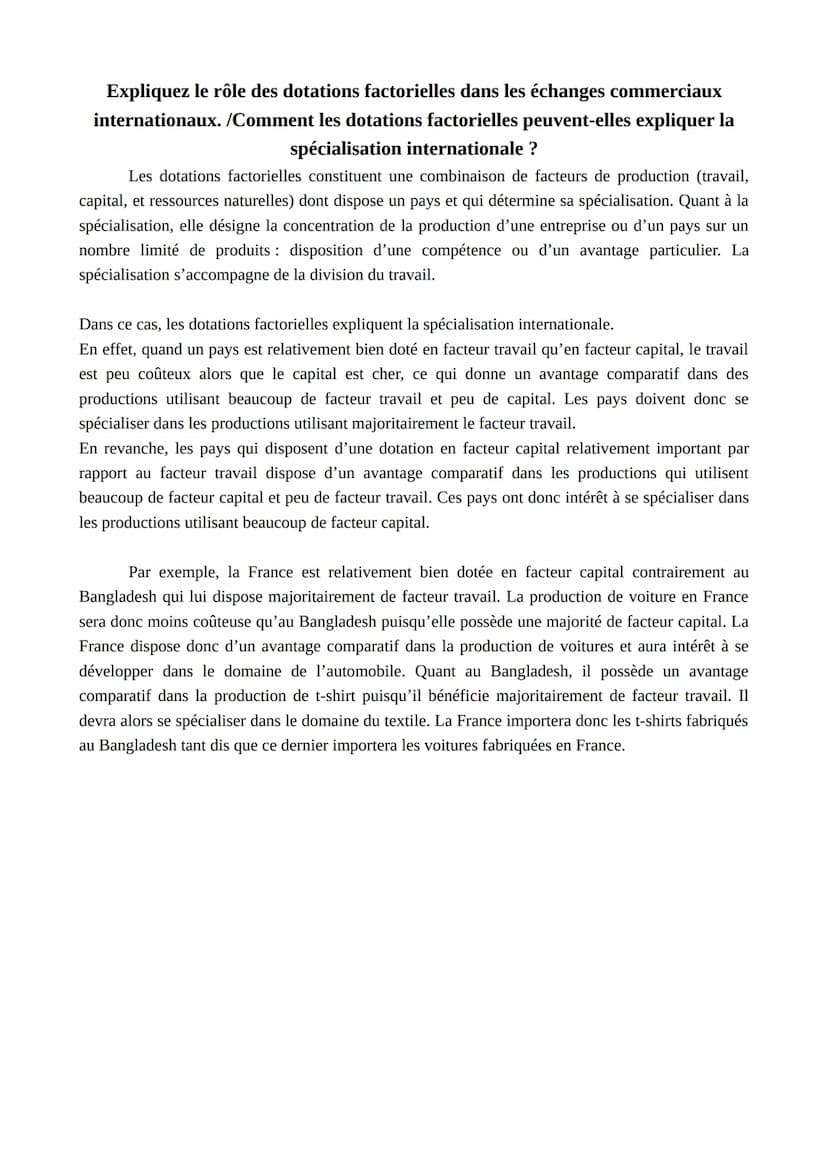 Distinguez les notions d'avantages absolus et d'avantages comparatifs.
La théorie des avantages absolus d'A.Smith est un modèle simplifié du
