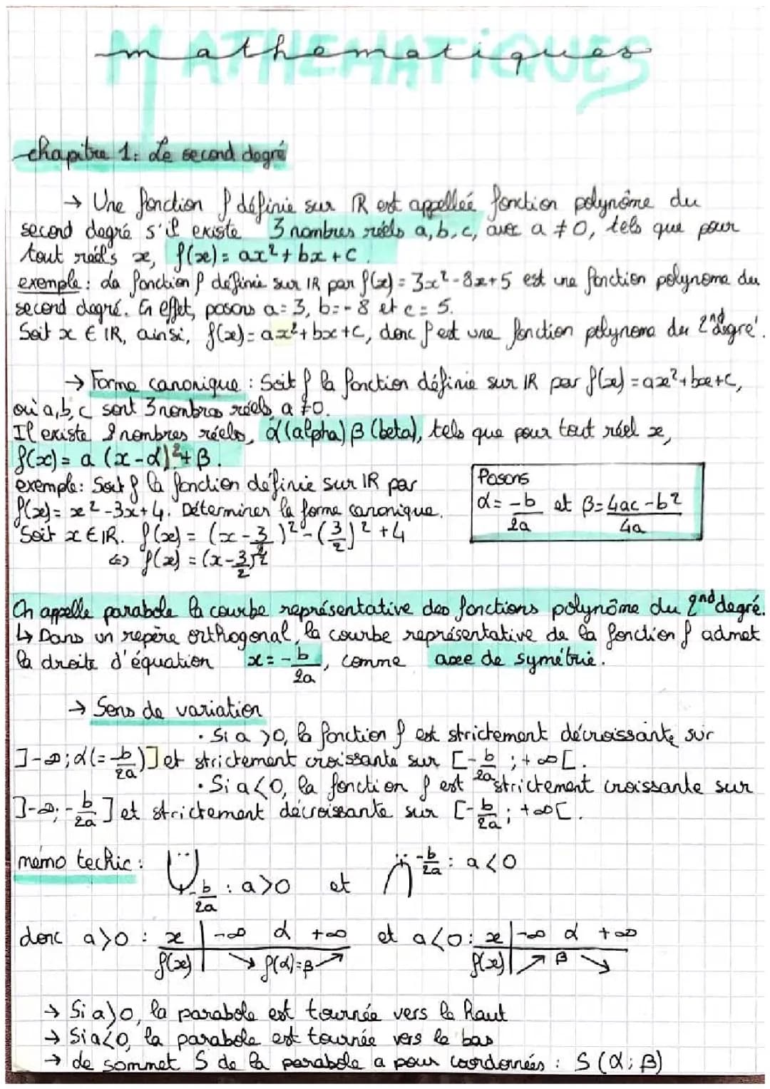 Trinôme du second degré : Exercice corrigé, Formule, et Forme Canonique PDF