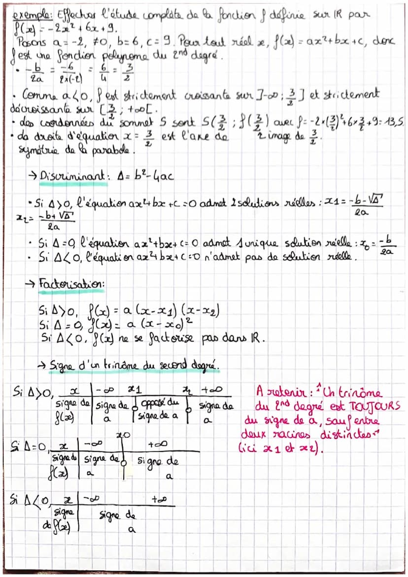 mathematiques
chapitre 1: Le second degré
→ Une fonction of définie sur R est appellée fonction polynome du
second degré s'il existe
3 nombr