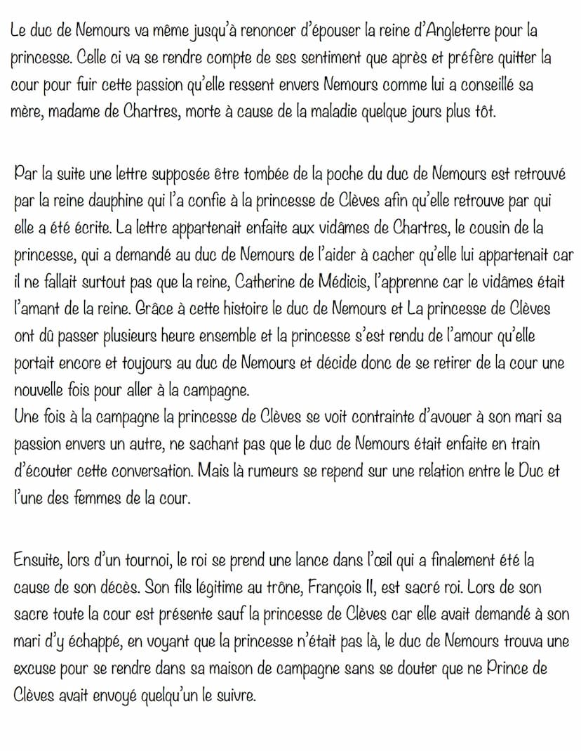 La princesse de Clèves
La princesse de Clèves est un roman écrit par Marie Madeleine de La
Fayette et publié en 1678. Ce roman raconte l'his