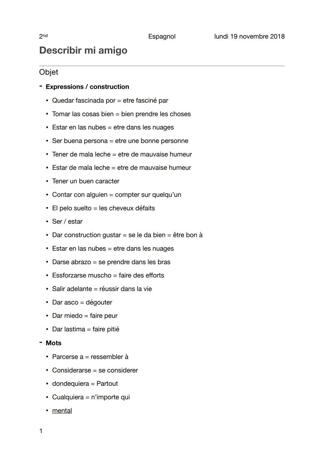 Vocabulaire - Describir