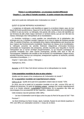 Know La métropolisation : un processus mondial différencié Chapitre 1 : Les villes à l’échelle mondiale : le poids croissant des métropoles thumbnail