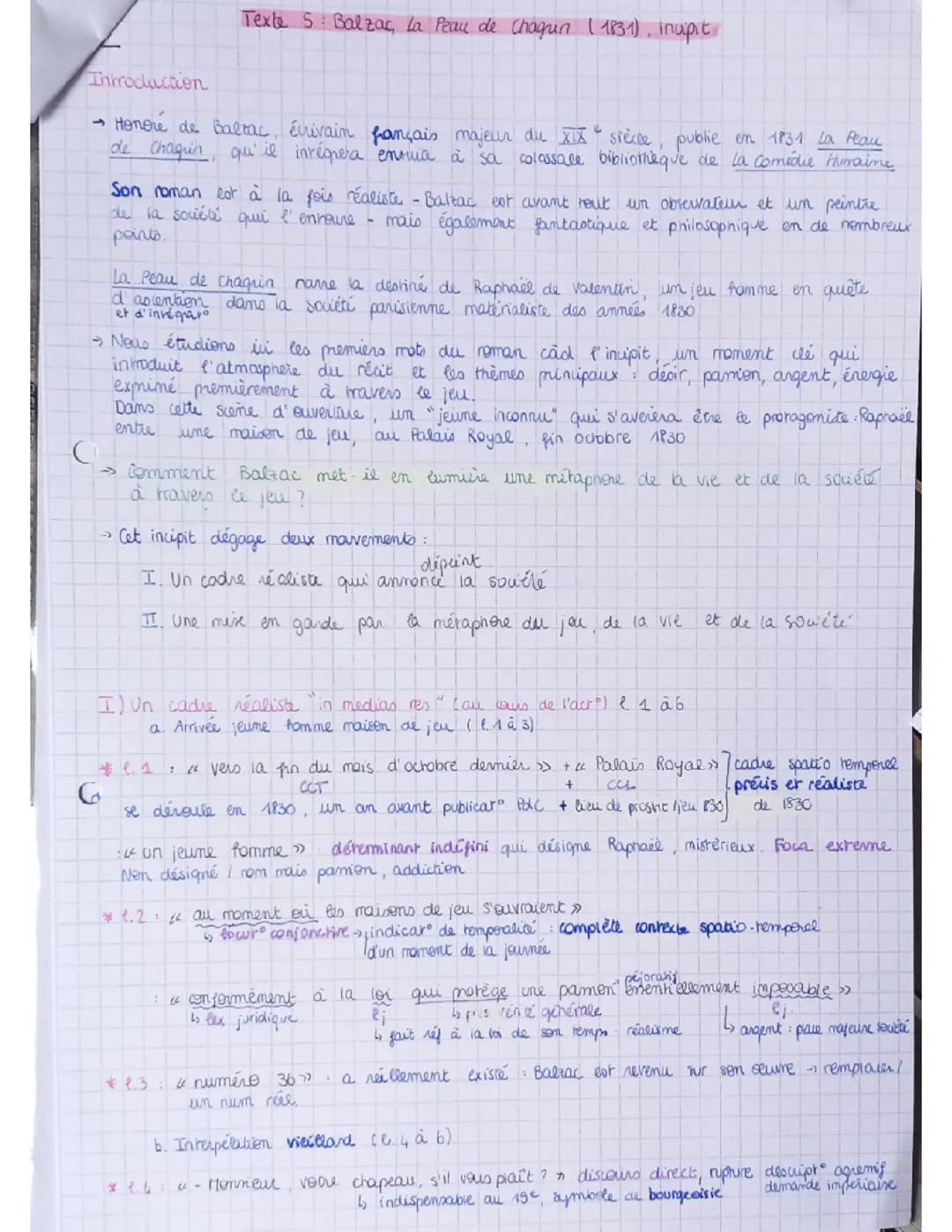 Analyse lineaire incipit La peau de chagrin 