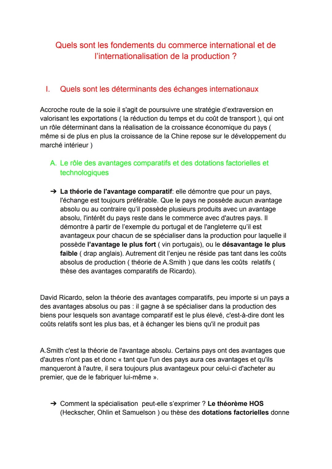 Quels sont les fondements du commerce international et de
l'internationalisation de la production ?
I.
Quels sont les déterminants des échan