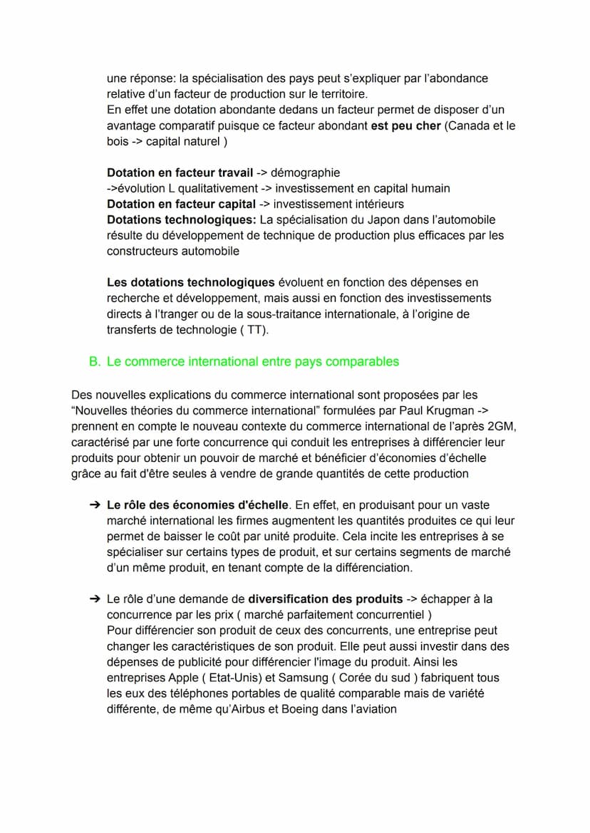 Quels sont les fondements du commerce international et de
l'internationalisation de la production ?
I.
Quels sont les déterminants des échan