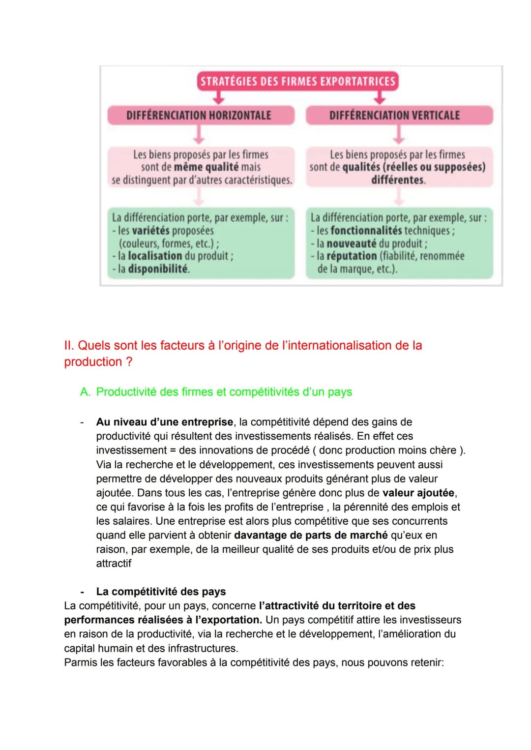 Quels sont les fondements du commerce international et de
l'internationalisation de la production ?
I.
Quels sont les déterminants des échan