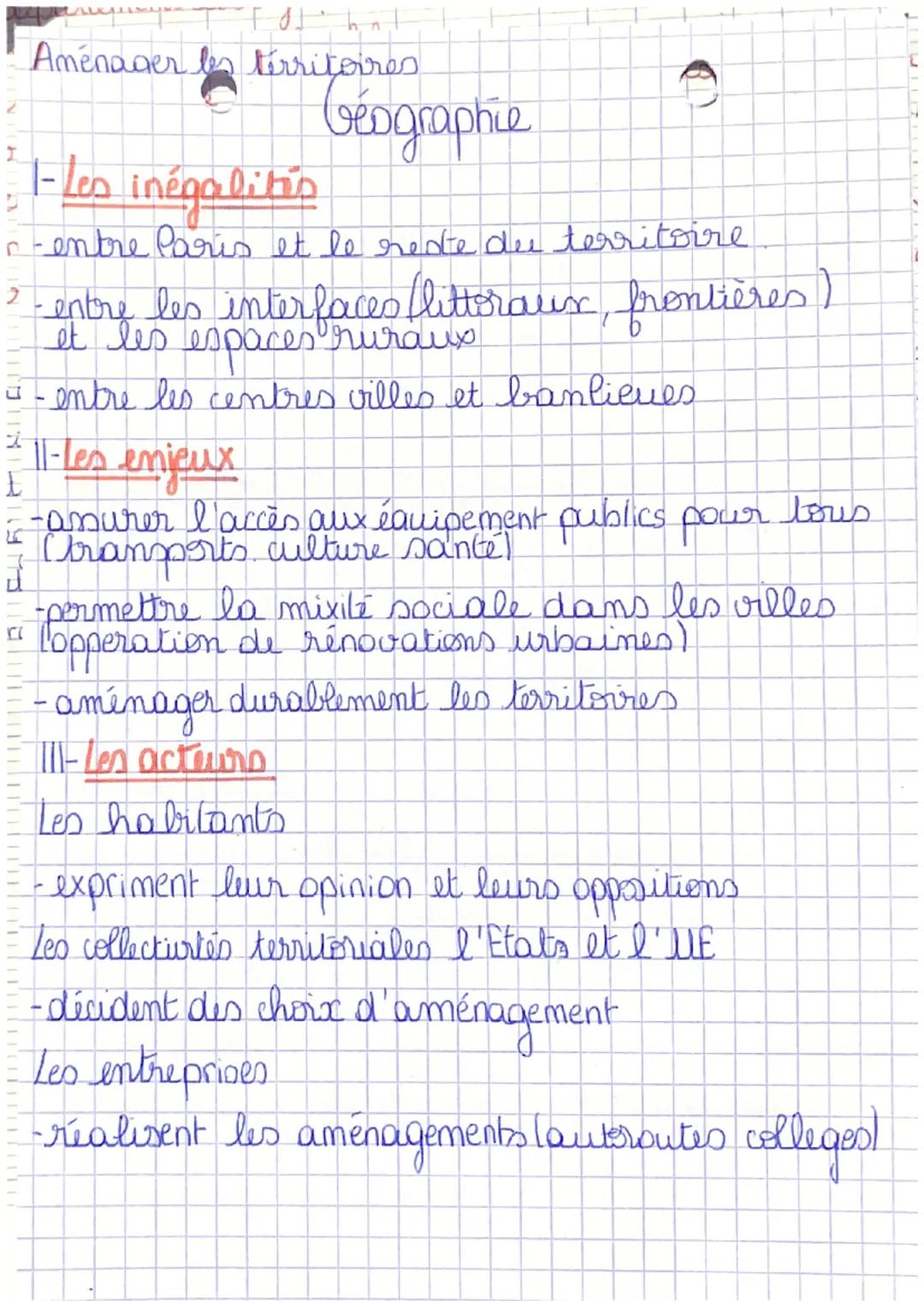 Aménager les térritoires

Géographie

1-Les inégalitis

-entre Paris et le rede de territoire

2-entre les interfaces (litteraux, frontières