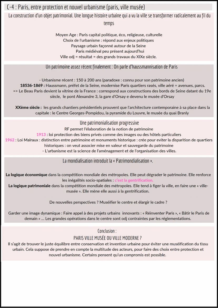 fiches révision
Identifier, valoriser et protéger le patrimoine
Quels sont les enjeux du patrimoine aujourd'hui ?
Chapitre introductif: La c