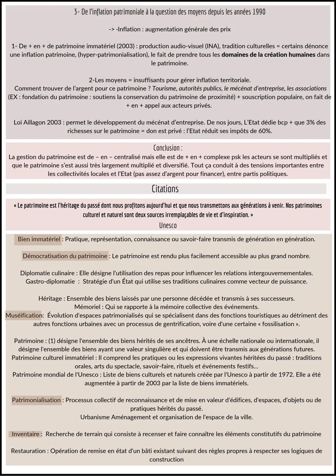 fiches révision
Identifier, valoriser et protéger le patrimoine
Quels sont les enjeux du patrimoine aujourd'hui ?
Chapitre introductif: La c