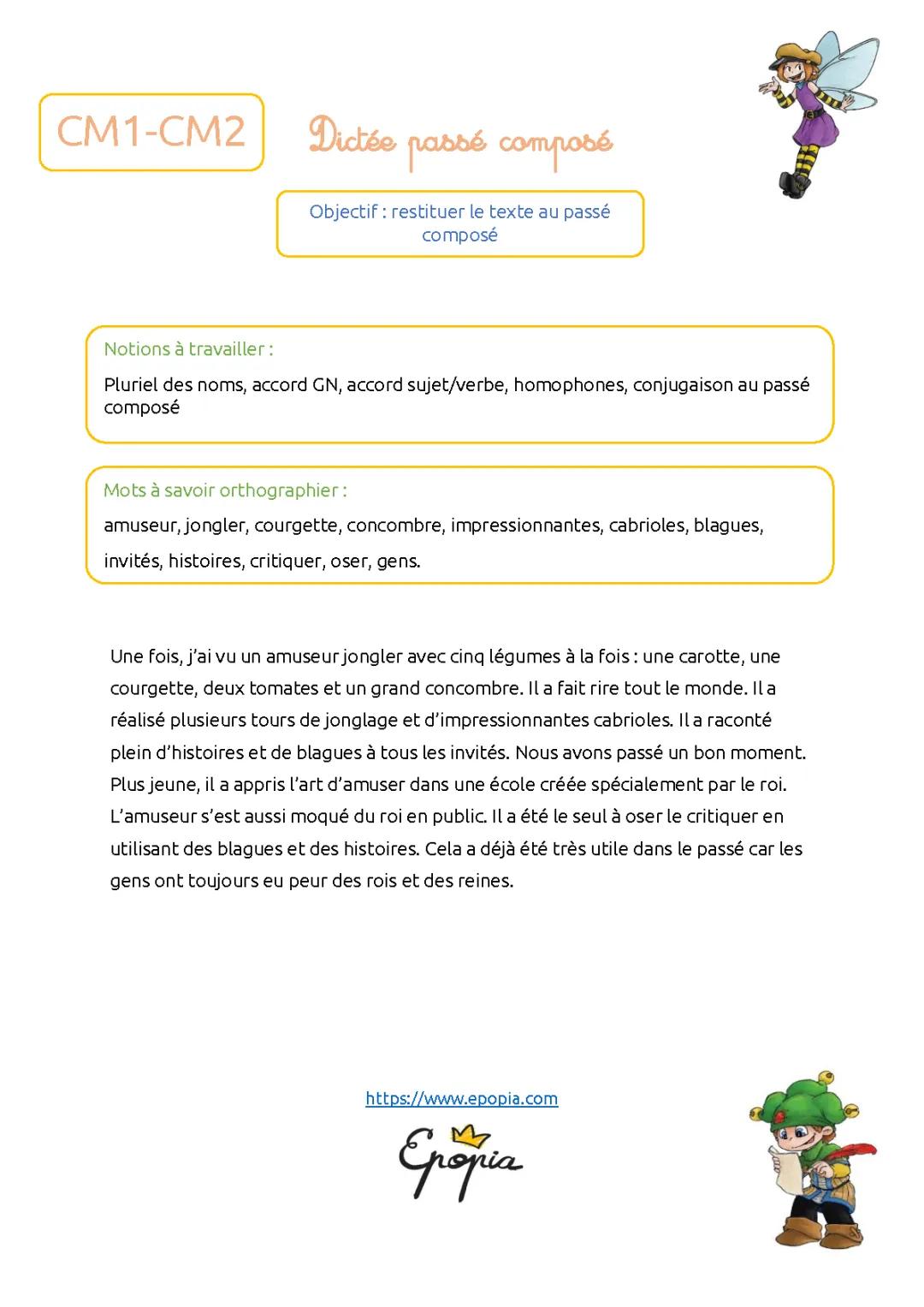 Dictée de CM2 passe composé 