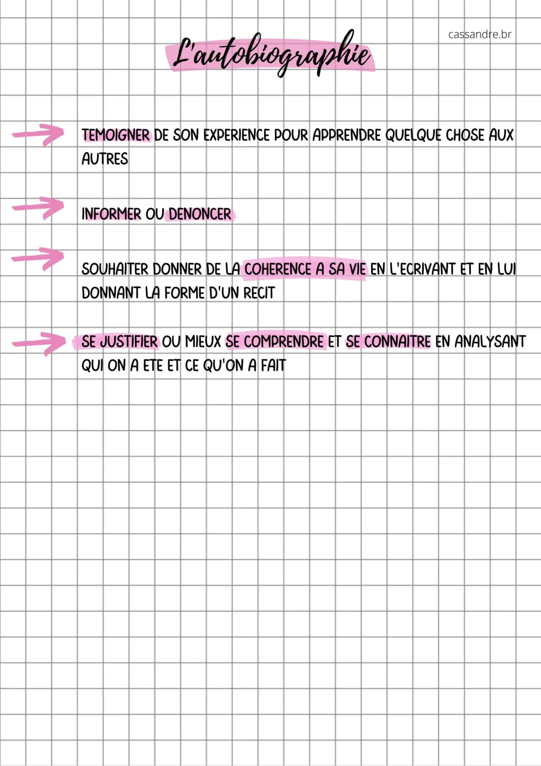 L'autobiographie
→→UNE AUTOBIOGRAPHIE EST LE RECIT QU'UNE PERSONNE REELLE FAIT RETROS-
-PECTIVEMENT DE SA PROPRE VIE.
DEFINITION
cassandre b
