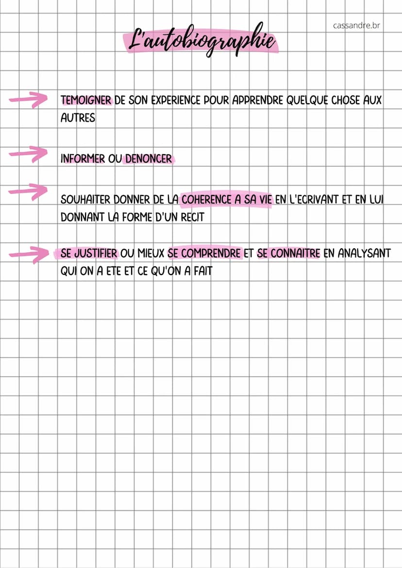 L'autobiographie
→→UNE AUTOBIOGRAPHIE EST LE RECIT QU'UNE PERSONNE REELLE FAIT RETROS-
-PECTIVEMENT DE SA PROPRE VIE.
DEFINITION
cassandre b