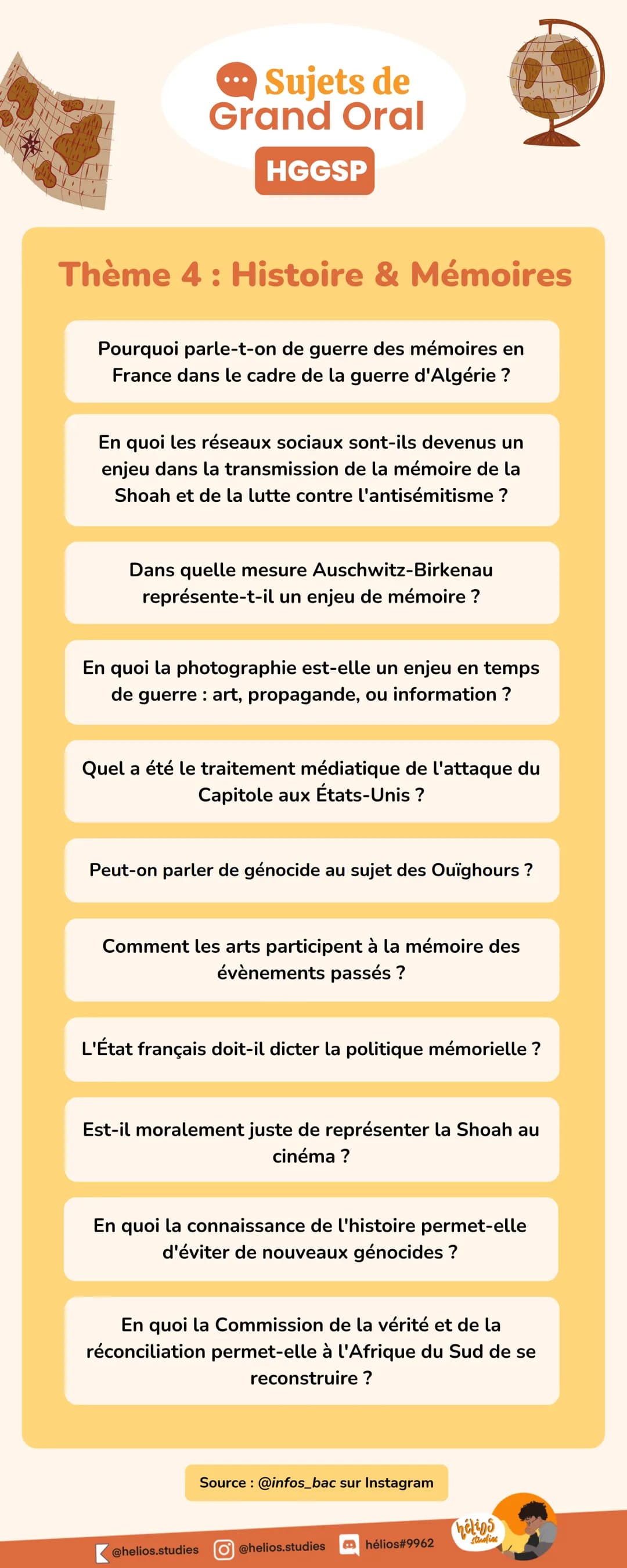 Sujets de
Grand Oral
●●●
HGGSP
Thème 4 : Histoire & Mémoires
Pourquoi parle-t-on de guerre des mémoires en
France dans le cadre de la guerre