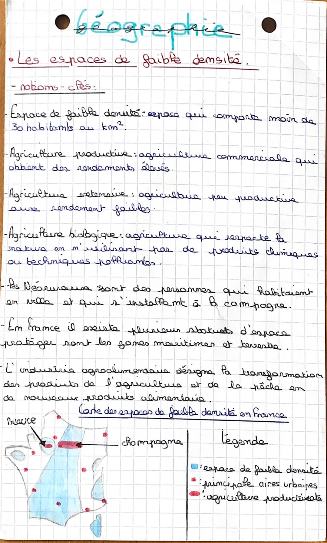 •béographie •
•Les espaces de faible densité.
- notioms - cles.
Espace de faible densité: expose qui comporte moin de
30 habitants an km².
-