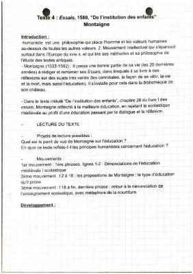 Know Français texte bac 4 : Montaigne / de l’einstutution des enfants  thumbnail