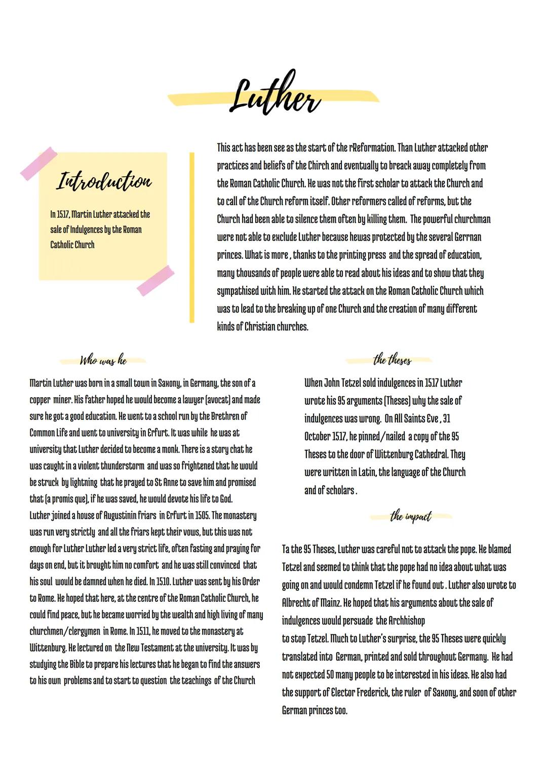 # Introduction
In 1517, Martin Luther attacked the
sale of Indulgences by the Roman
Catholic Church

# Luther
This act has been see as the s