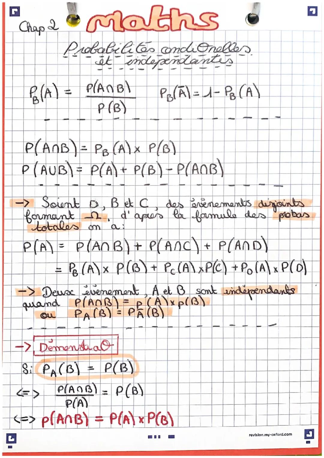 Probabilités Conditionnelles et Indépendance : Formules Clés