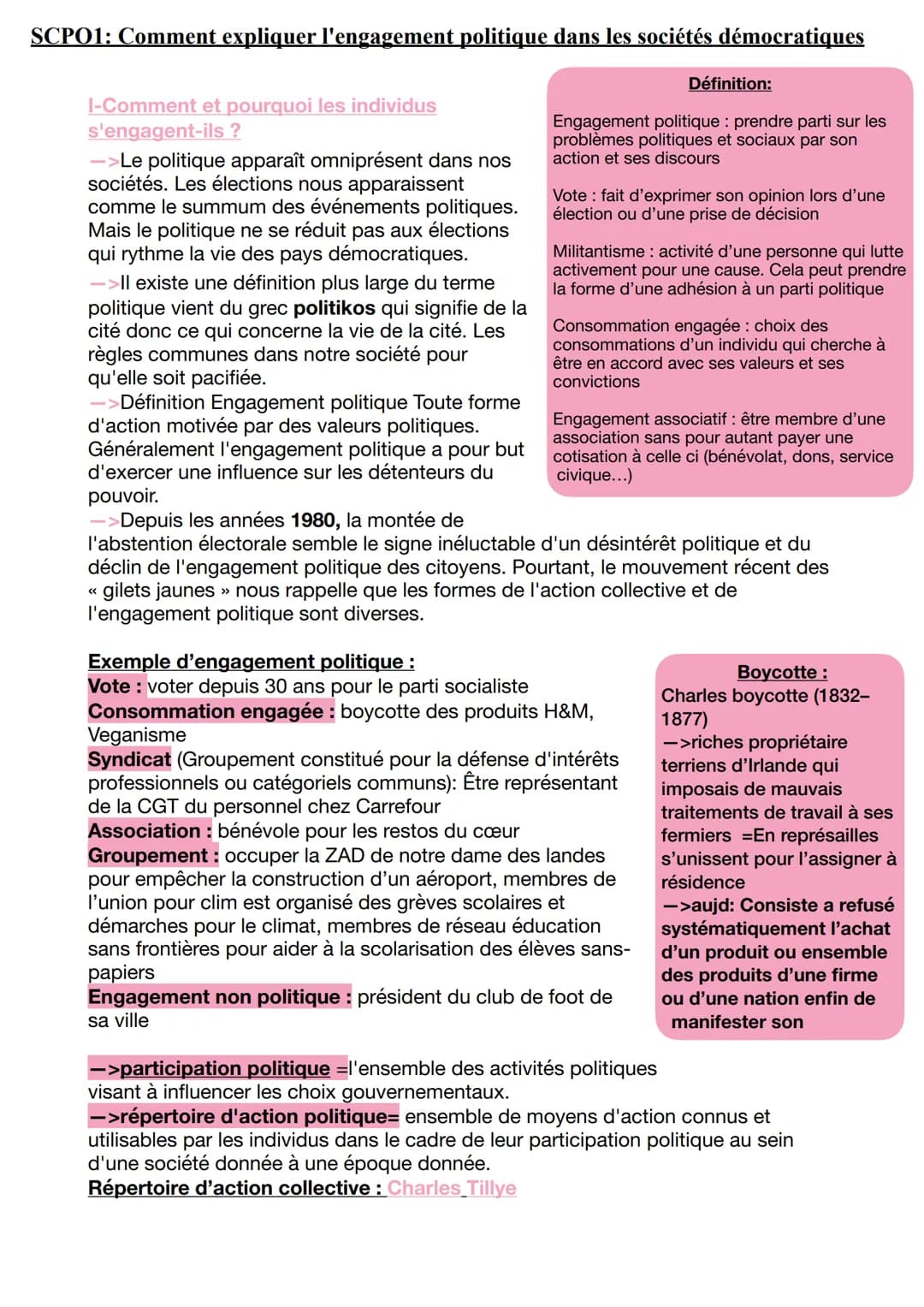 SCPO1: Comment expliquer l'engagement politique dans les sociétés démocratiques
I-Comment et pourquoi les individus
s'engagent-ils?
->Le pol