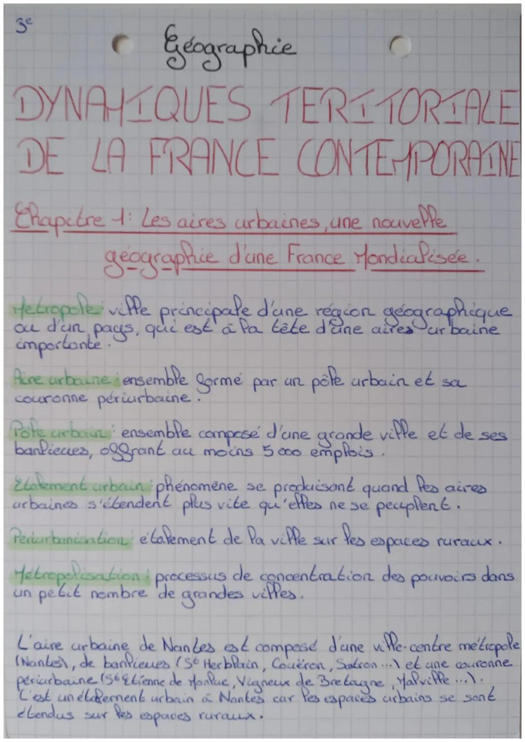 3e
Géographie
C
DYNAHIQUES TERITORIALE
DE LA
LA
FRANCE CONTEMPORAINE
Chapitre 1: Les aires urbaines, une nouvelle
geographice d'une France M