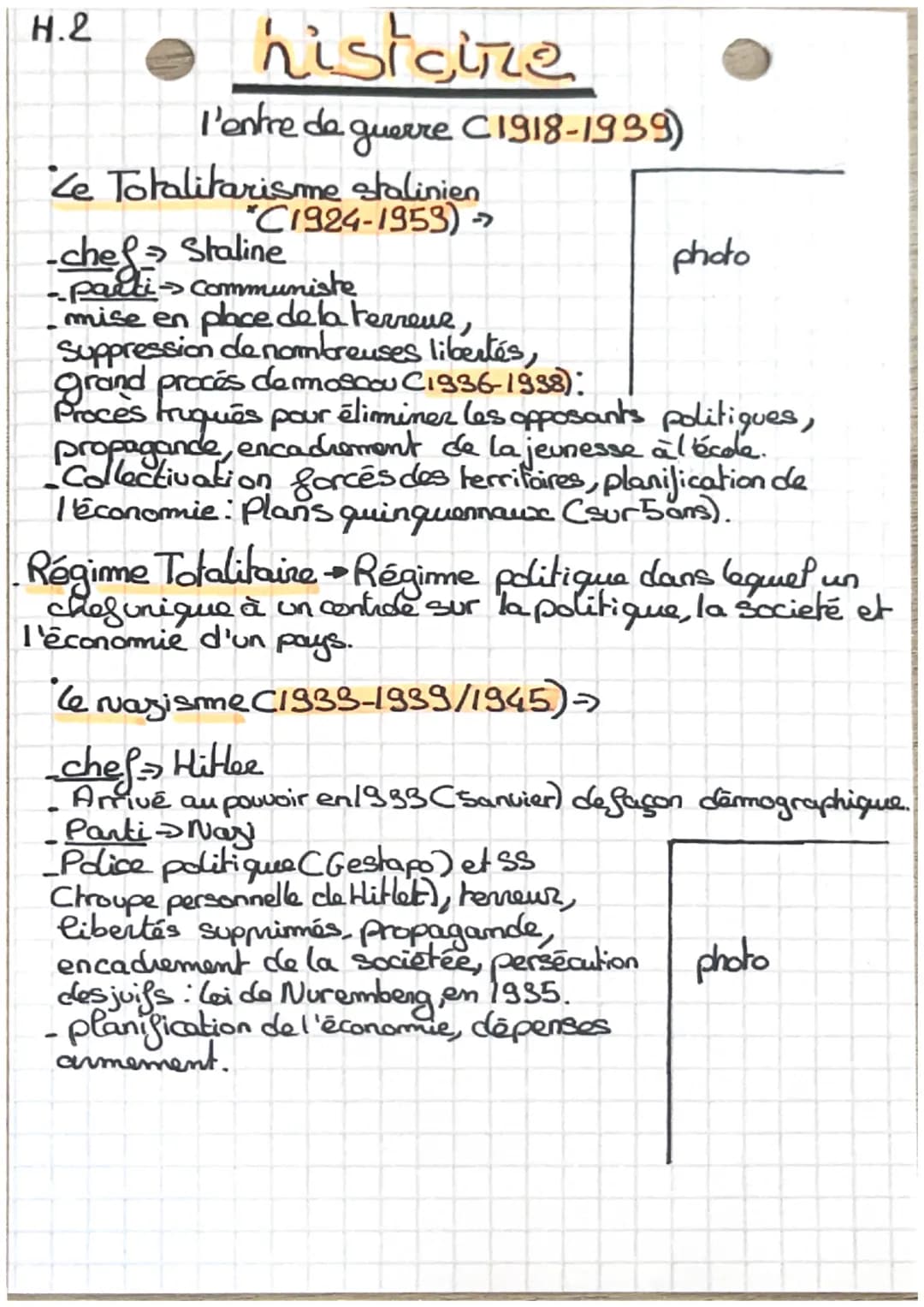 H.2
histsine
l'entre de guerre C1918-1939)
Le Totalitarisme stalinien
"C1924-1953) →
→
-chef Staline
-parti-communiste
mise en place de la t