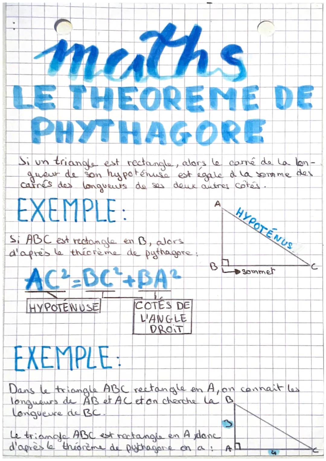 maths
LE THEOREME DE
PHYTHAGORE
Si un triangle est rectangle, alors le carné de la lon-
gueur de son hypoténuse est égale à la somme des
car