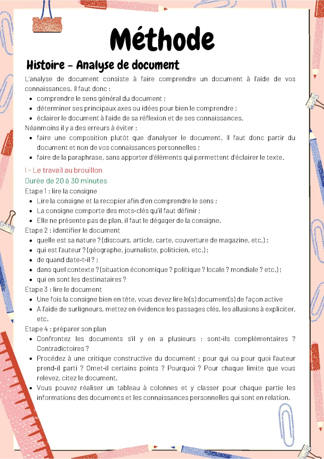 Méthode pour analyser un document d'histoire - Exemples et corrigés PDF