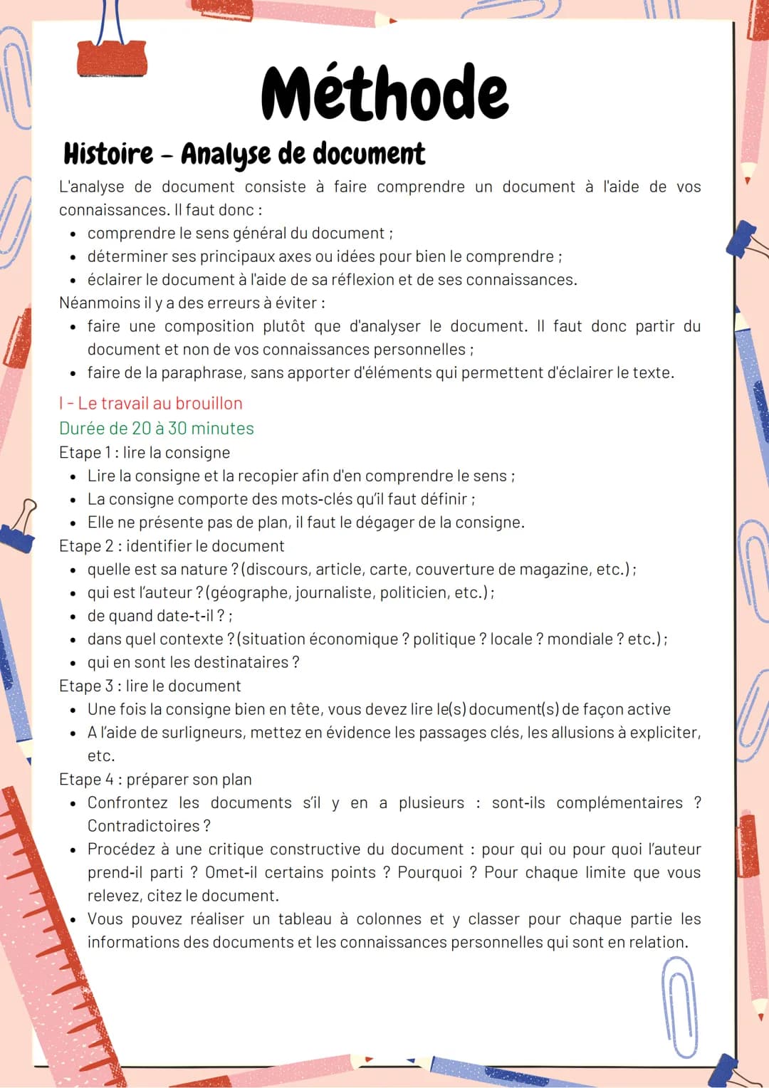 Histoire - Analyse de document
L'analyse de document consiste à faire comprendre un document à l'aide de vos
connaissances. Il faut donc :
●
