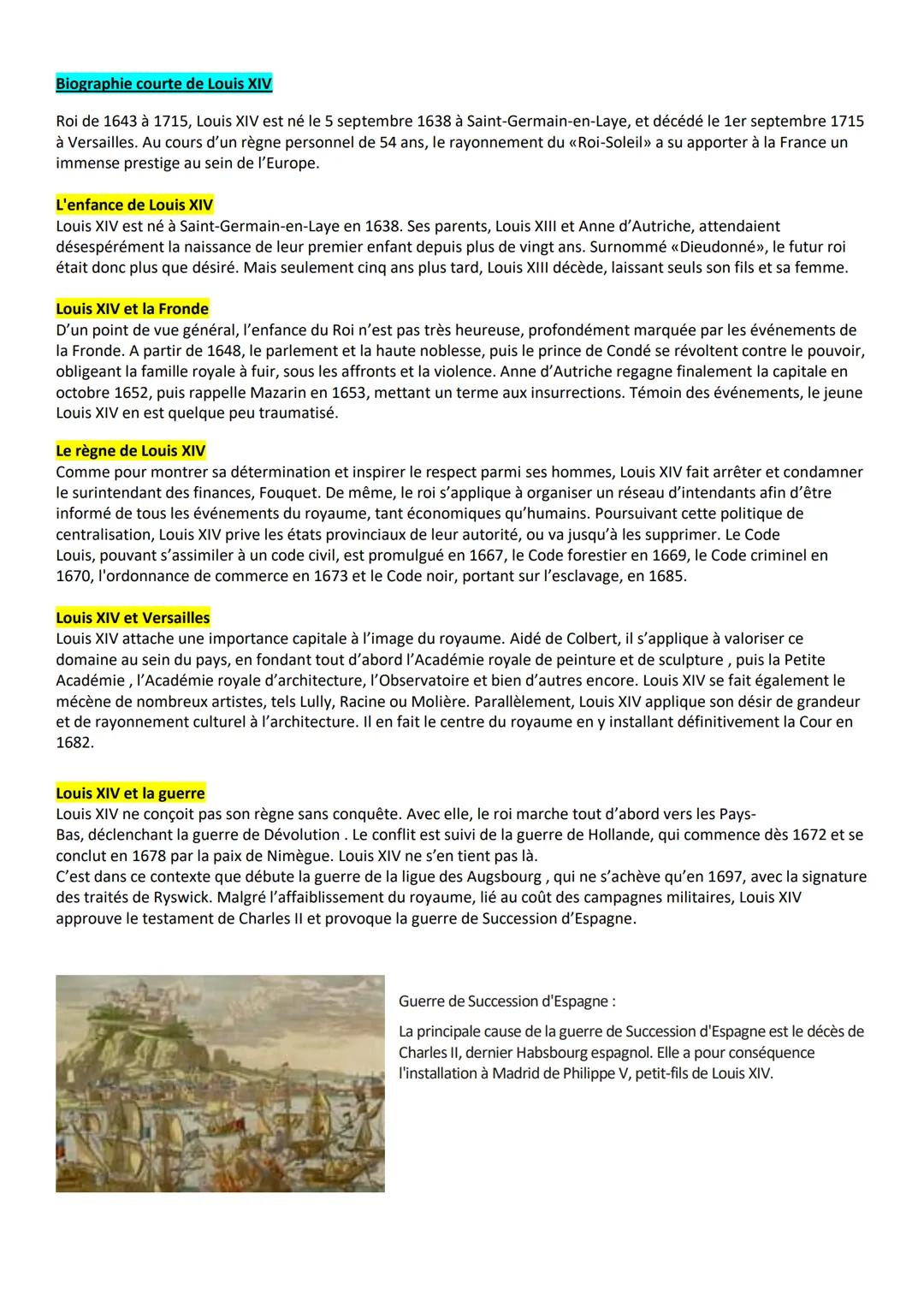 # Biographie courte de Louis XIV

Roi de 1643 à 1715, Louis XIV est né le 5 septembre 1638 à Saint-Germain-en-Laye, et décédé le 1er septemb