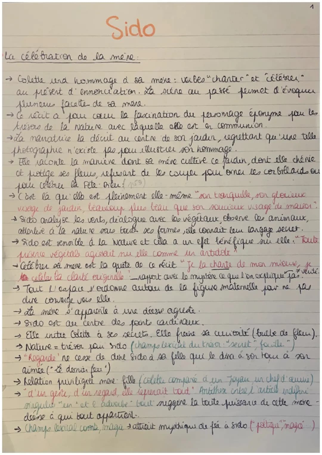 Sido
1
·la célébration de la mère.
→ Colette und hommage à sa mene: veiles "charter" et "célébres."
au présent d'ennonciation. La suire au p