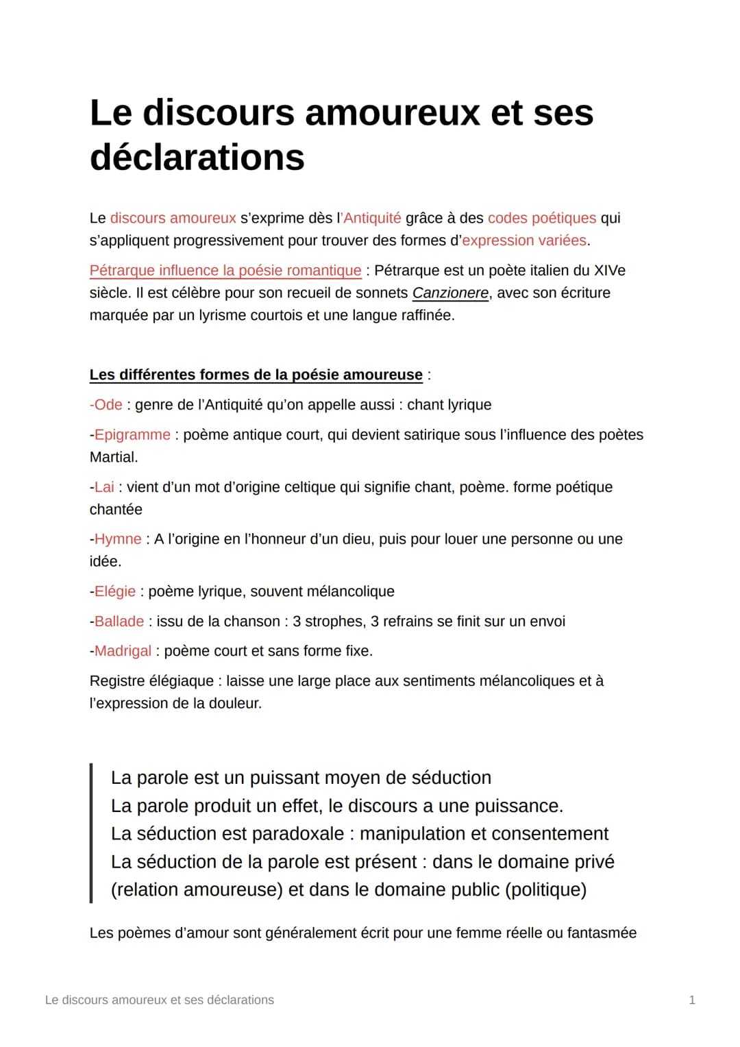 Le discours amoureux et ses
déclarations
Le discours amoureux s'exprime dès l'Antiquité grâce à des codes poétiques qui
s'appliquent progres