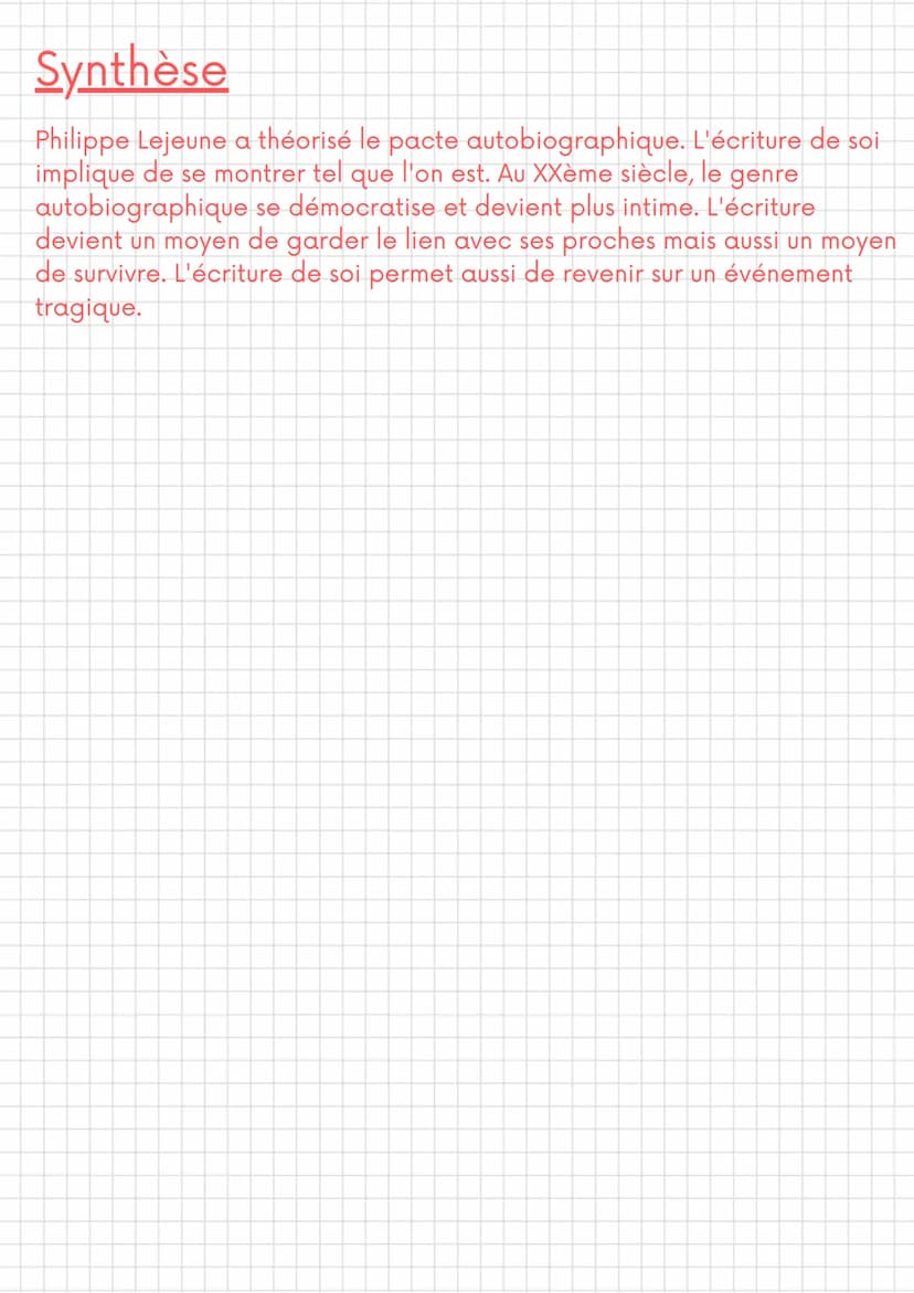 Français
Ecriture de soi et autoportrait
soi-même
AUTOBIOGRAPHIE
AUTOB
2
vie
v
écriture
Autobiographie: écriture de sa vie par soi-même
Auto