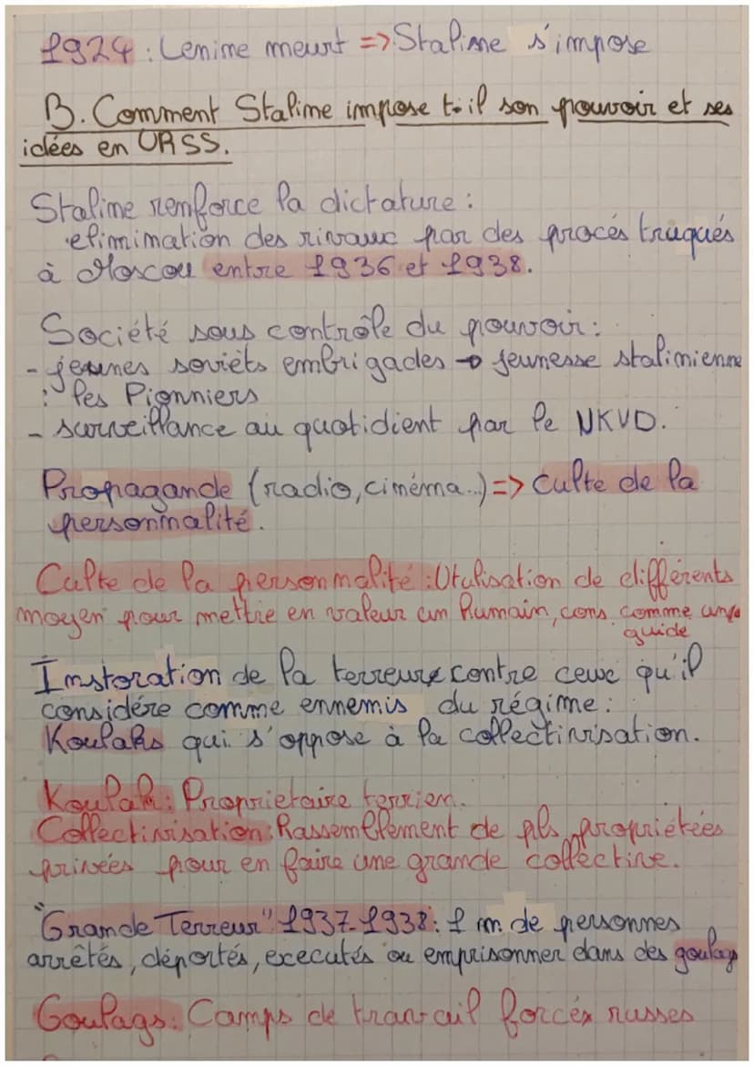 HISTOIRE
CHAPITRE 2 Democratie et experiences
totalitaines en France en 1930
I. La création et la mise en oeuvre d'un régime
communiste en U