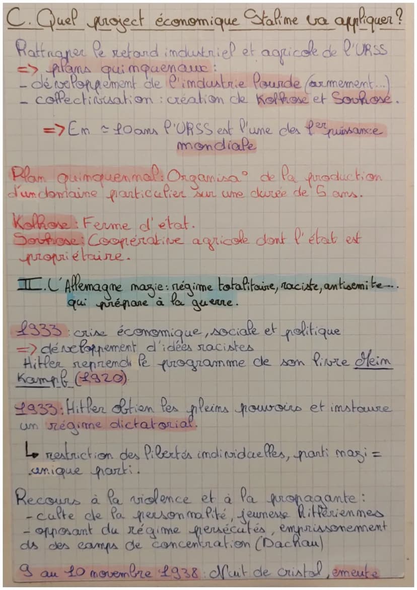HISTOIRE
CHAPITRE 2 Democratie et experiences
totalitaines en France en 1930
I. La création et la mise en oeuvre d'un régime
communiste en U