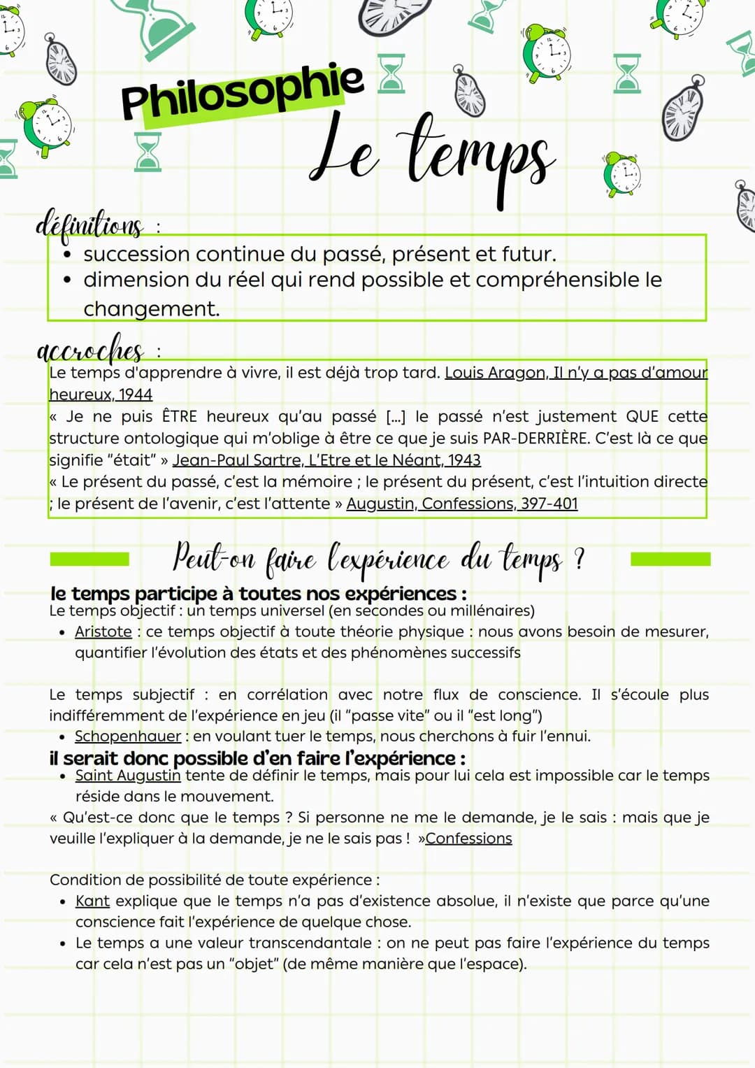 Philosophie
définitions:
Le temps
• succession continue du passé, présent et futur.
• dimension du réel qui rend possible et compréhensible 