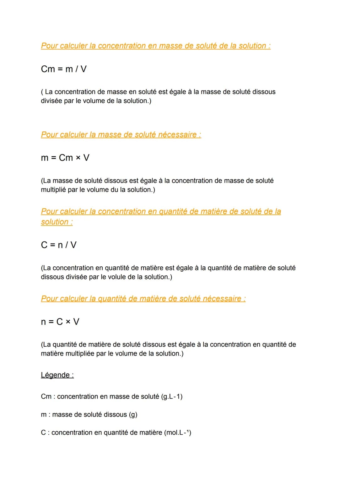 Chapitre 7: Solutions aqueuses acides, basiques et
neutres
I - Relation entre quantité de matière, masse et masse
molaire
La quantité de mat