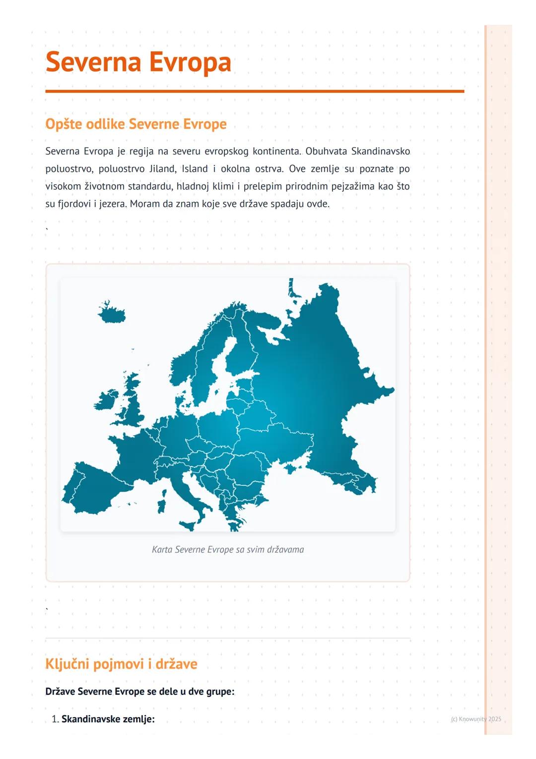 # Severna Evropa

Opšte odlike Severne Evrope

Severna Evropa je regija na severu evropskog kontinenta. Obuhvata Skandinavsko
poluostrvo, po