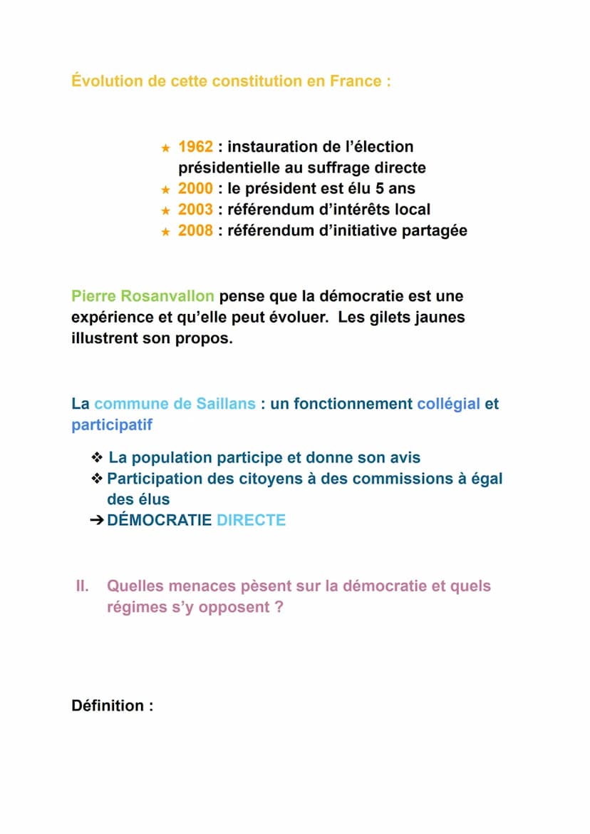 Fiches de révisions - HGGSP
Thème : comprendre un régime politique : la démocratie
Axe introductif : quelles caractéristiques aujourd'hui ?

